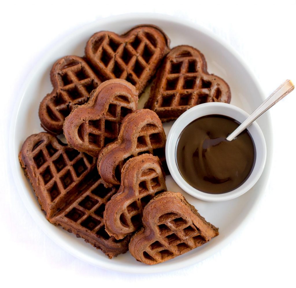 Chocolate Belgian Waffles with chocolate syrup.
