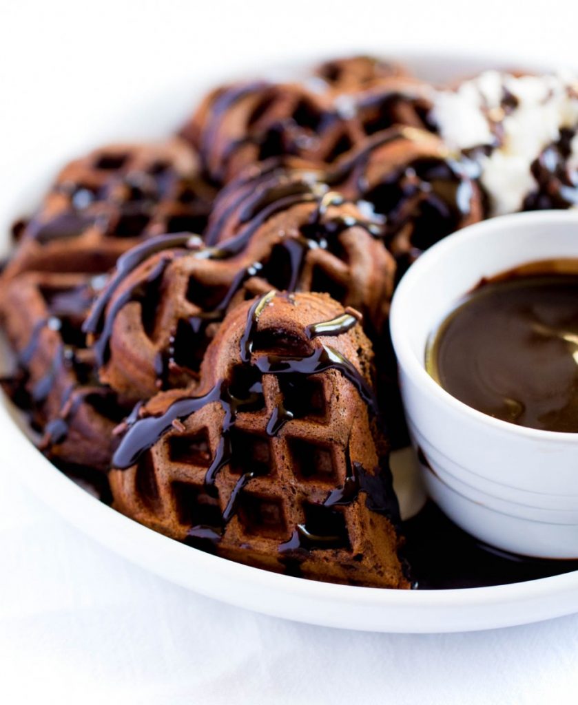 Heart-shaped chocolate waffles for Valentine's Day