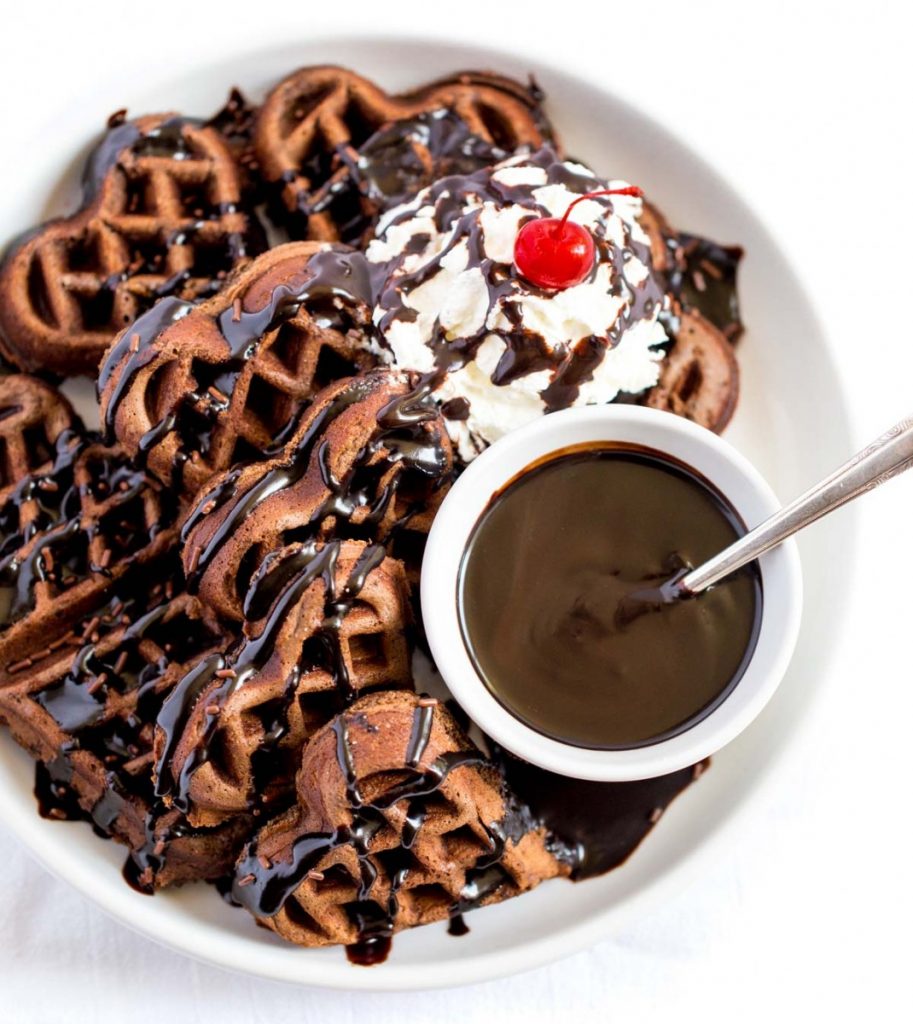 Triple Chocolate Belgian Waffles made from scratch.