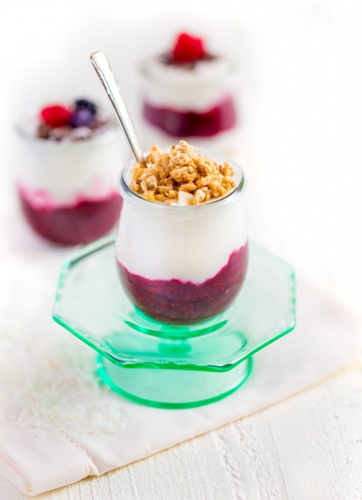 Yogurt Parfait with Fruit Compote served in Weck jelly jars.