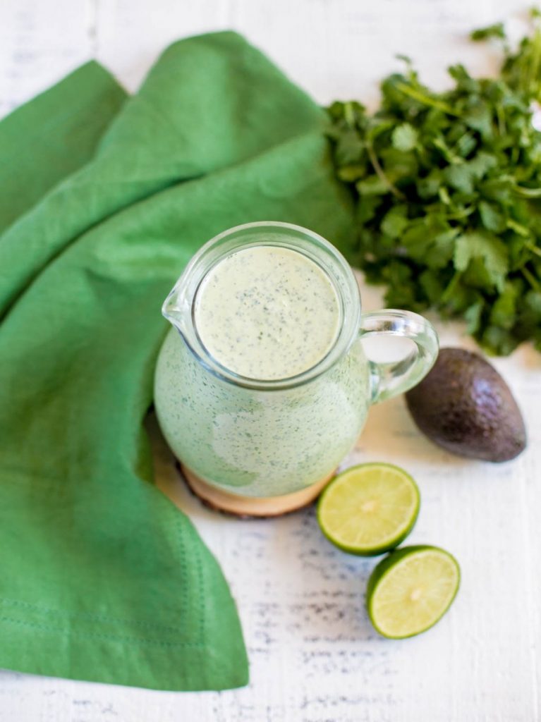 Creamy Mexican salad dressing made with cilantro, avocado and lime juice.