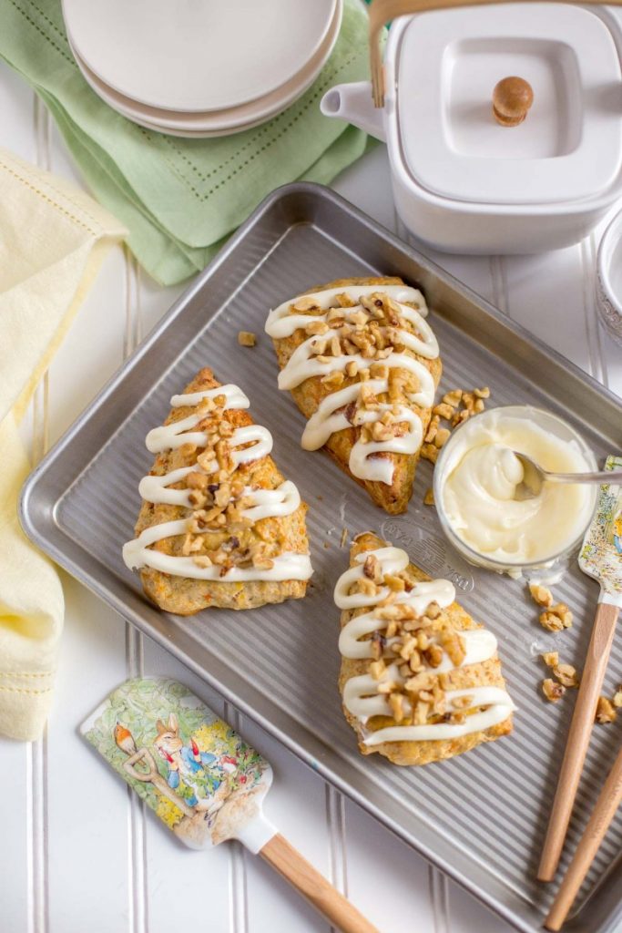 Carrot Cake Scones with yummy cream cheese frosting.