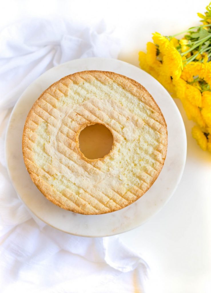 Angel Food Cake with visible specks of lemon zest.