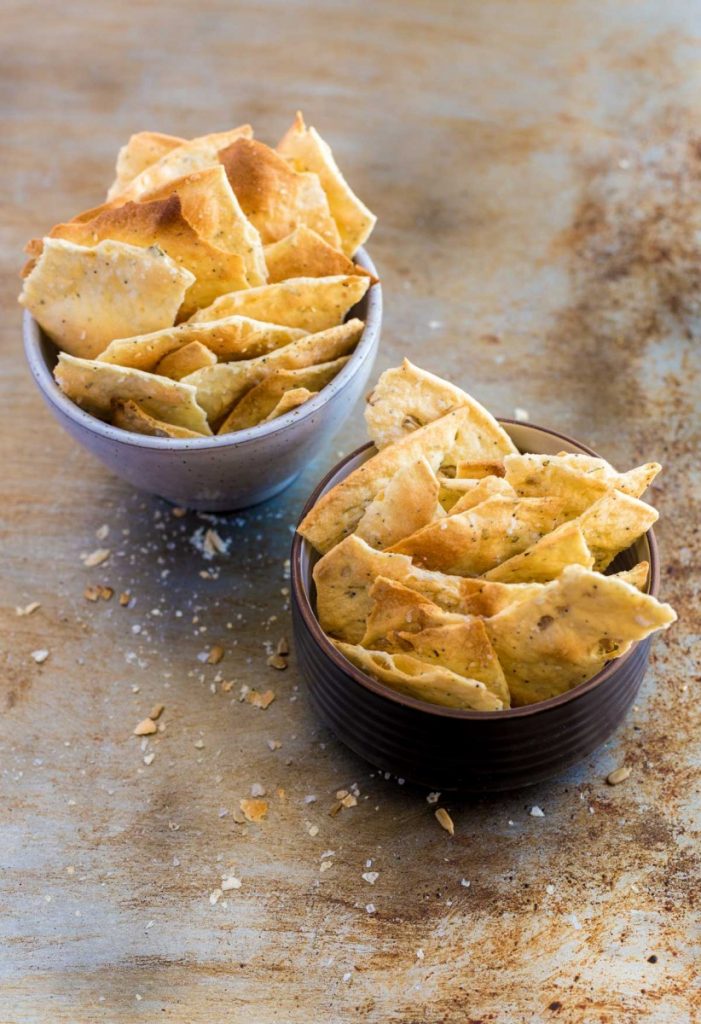 Flatbread crackers in a bowl.
