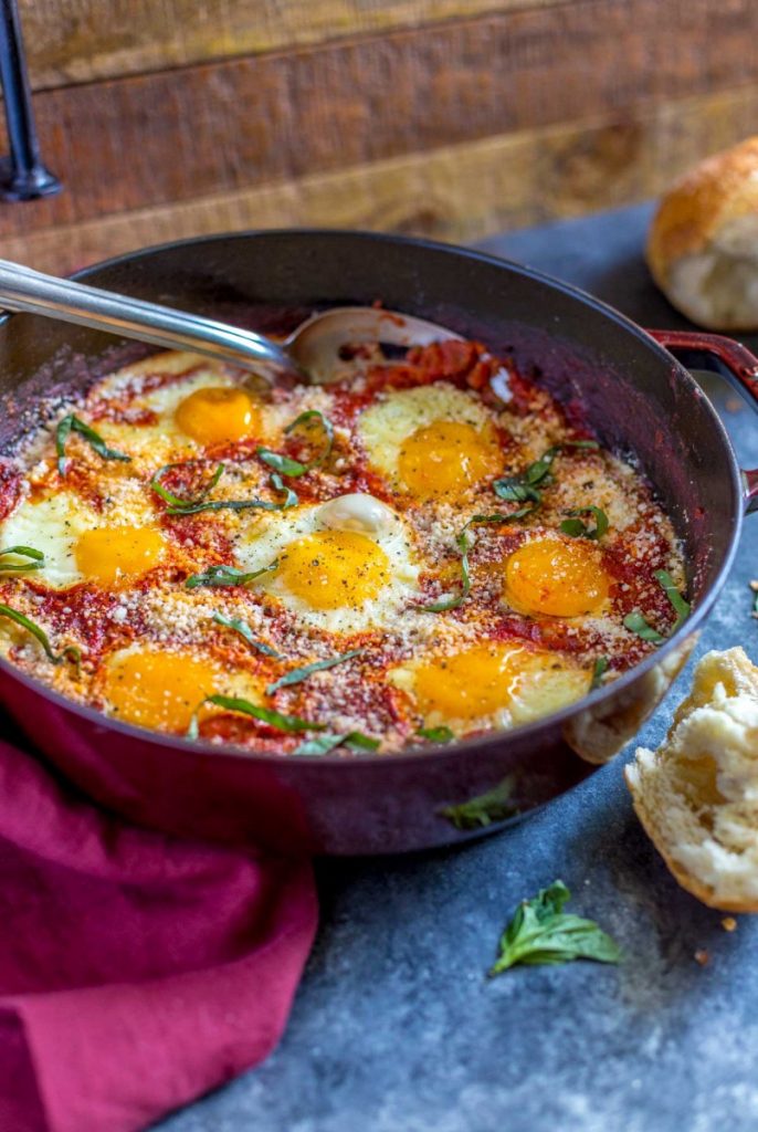 Eggs in Purgatory served with bread