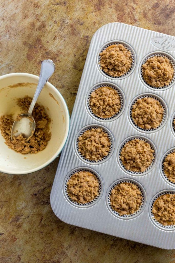 Crumb Cake Topping on Pumpkin Muffins