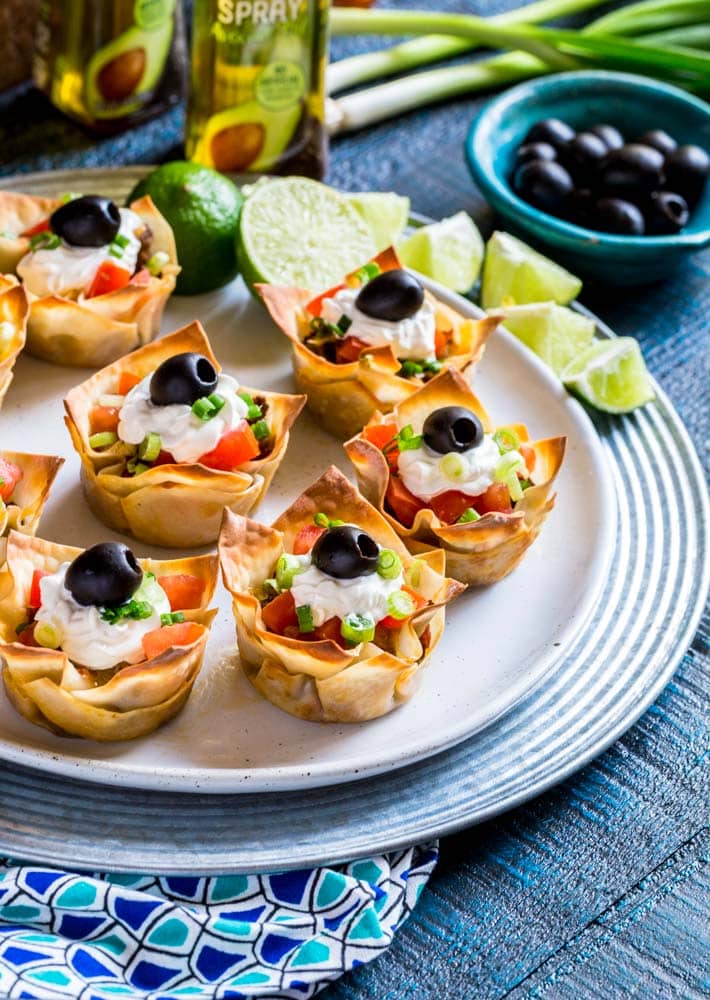 Wonton Taco Cups on a serving plate.