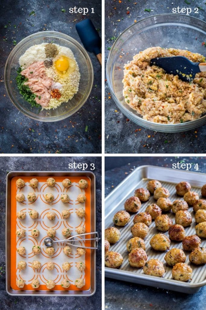 Baked meatballs recipe in 4 step-by-step images.