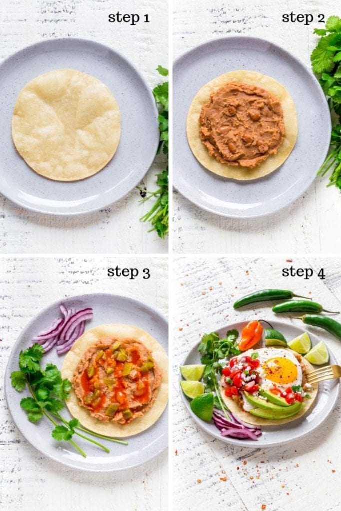 Images of how to make huevos rancheros in four easy steps.