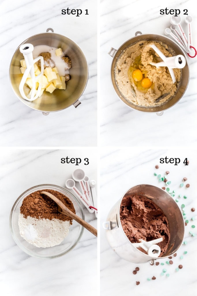 Images of steps for making mint cookies.