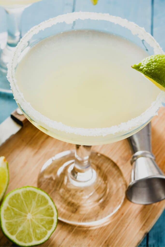 Frozen (blended) Margarita crafted from a big batch "Margarita pitcher recipe" for parties.