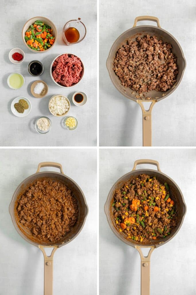 How to make the meat and veggie filling for Guinness shepherd's pie.