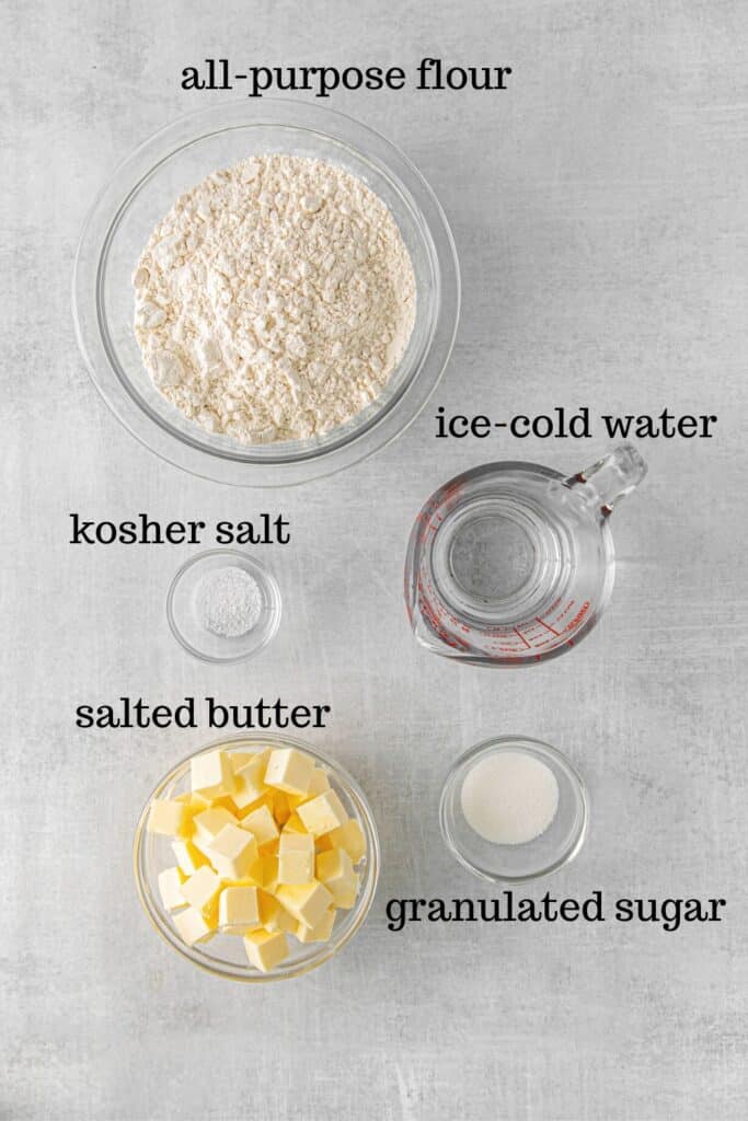 Ingredients for easy puff pastry dough recipe to make homemade puff pastry dough sheets.