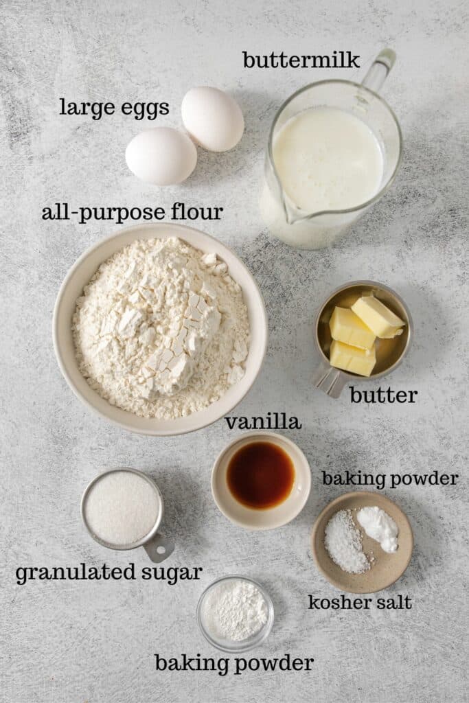 Ingredients for the best buttermilk pancakes.