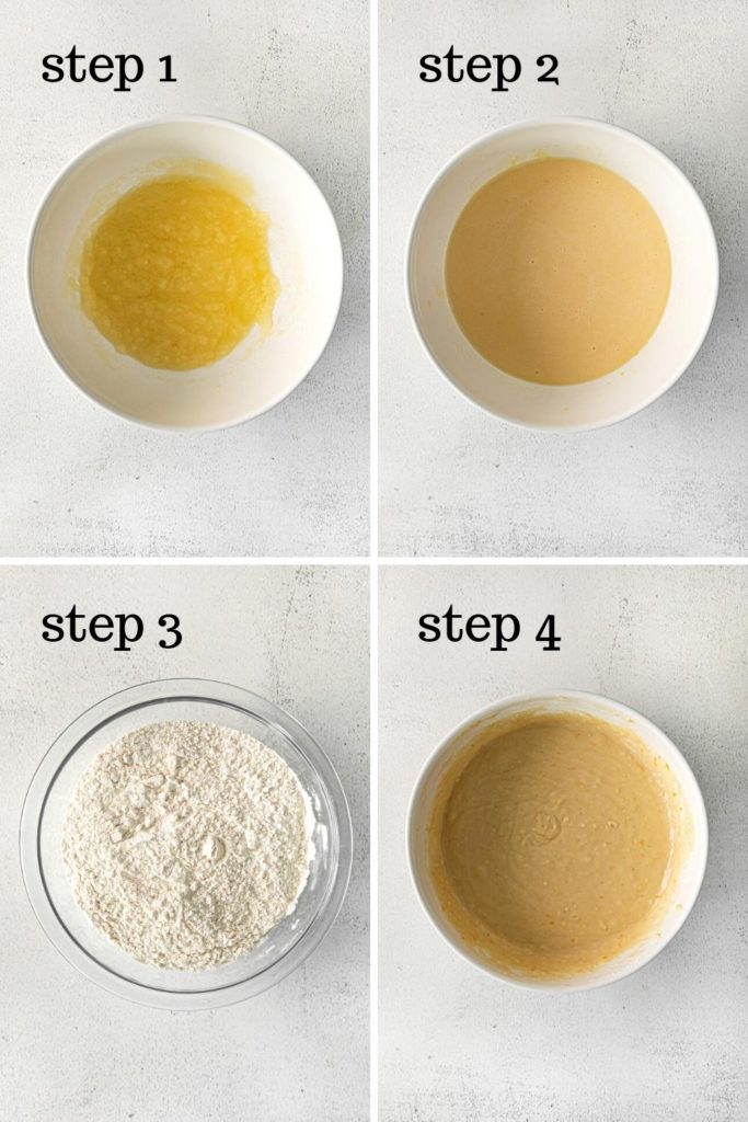 How to make the batter for easy orange muffin recipe in 4 simple steps.