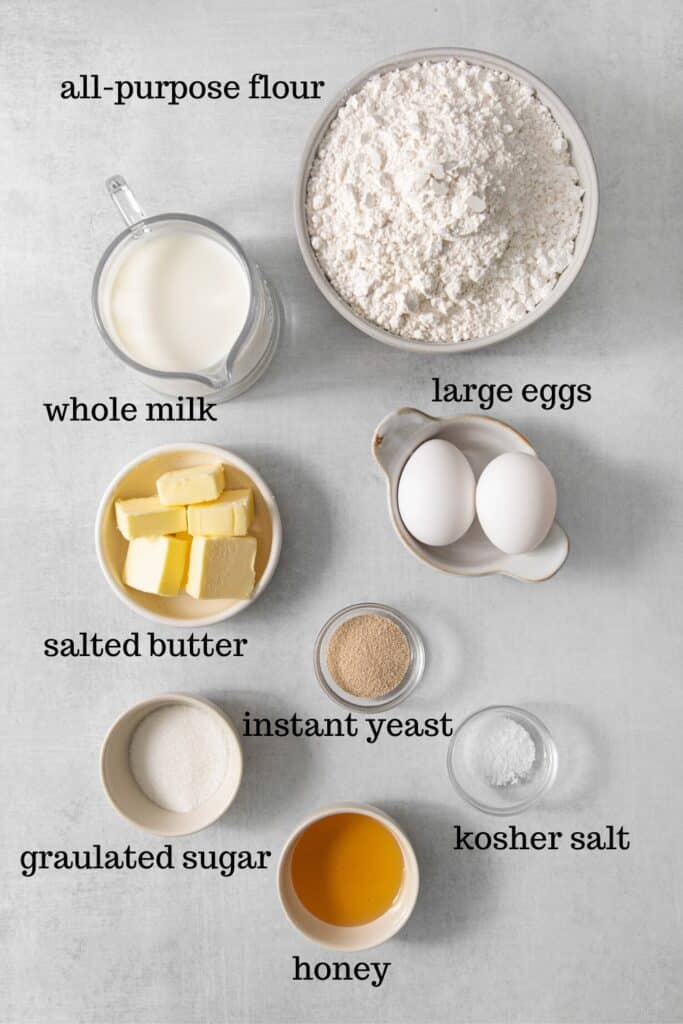 Ingredients for Parker House Rolls recipe.