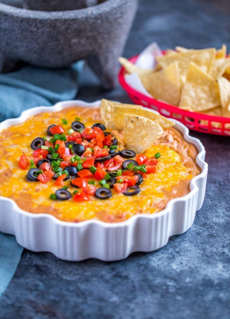 Refried Bean Dip served with tortilla chips.
