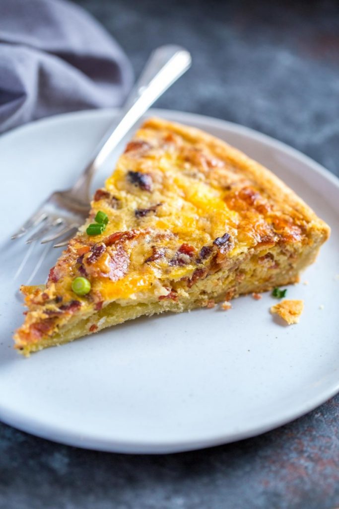 Perfect Quiche Lorraine with crispy bacon, sauted onion and Swiss cheese.