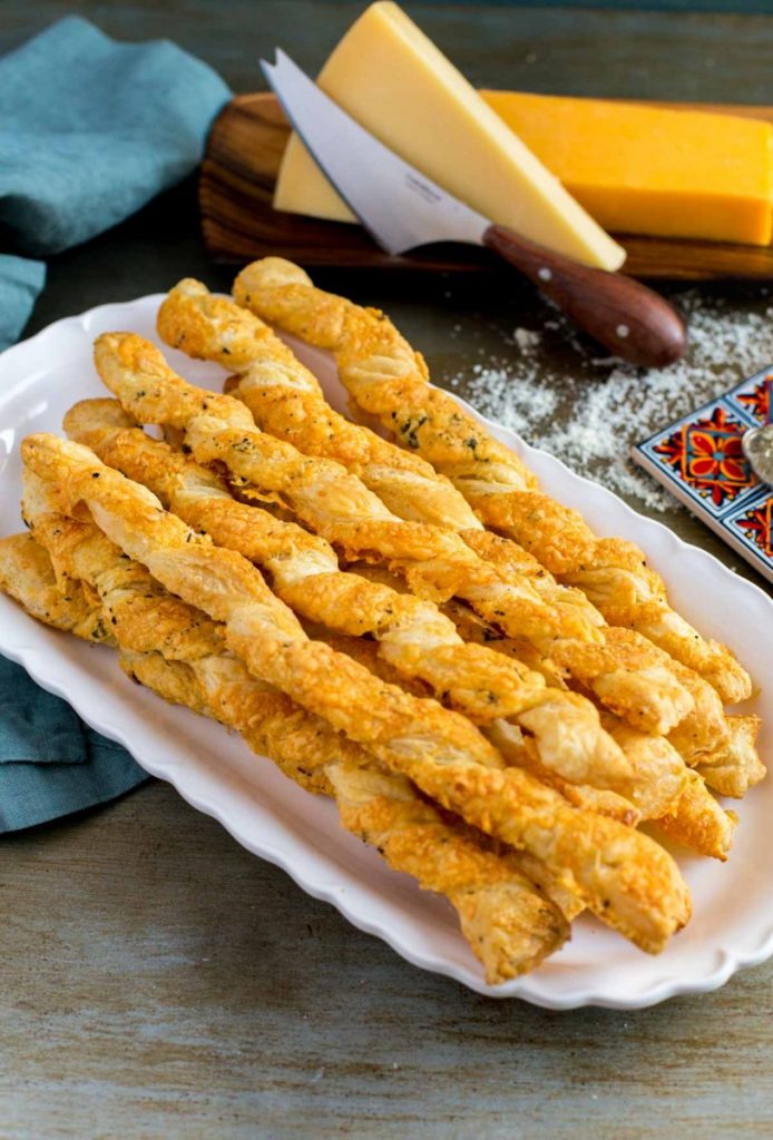 Cheese Straws served on a platter.