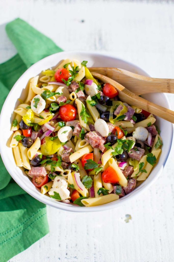 Italian pasta salad served in a bowl.