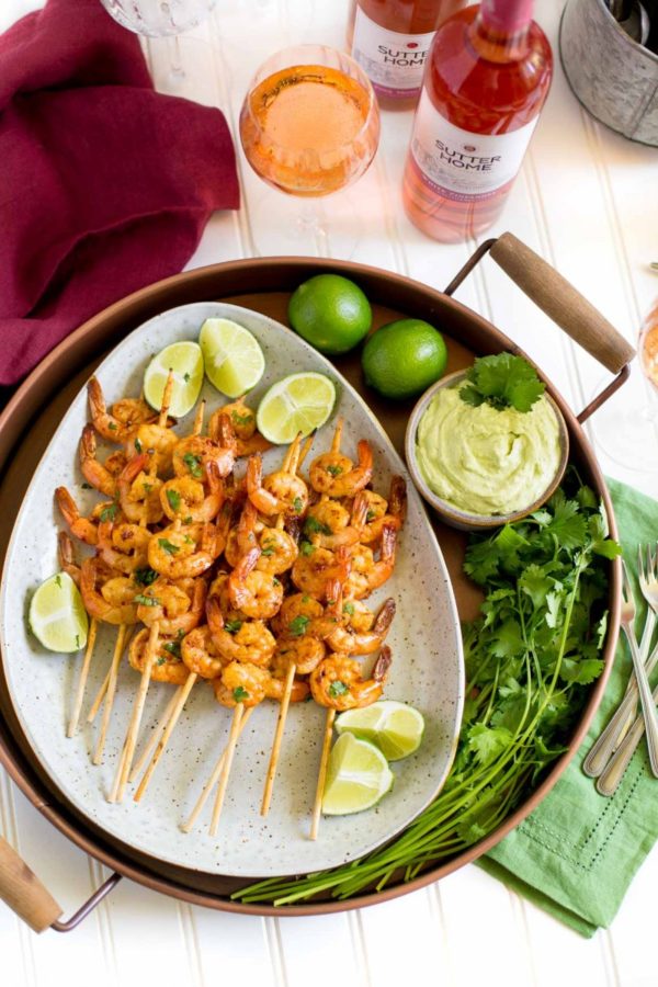 Spicy Grilled Shrimp with Avocado Lime Dipping Sauce