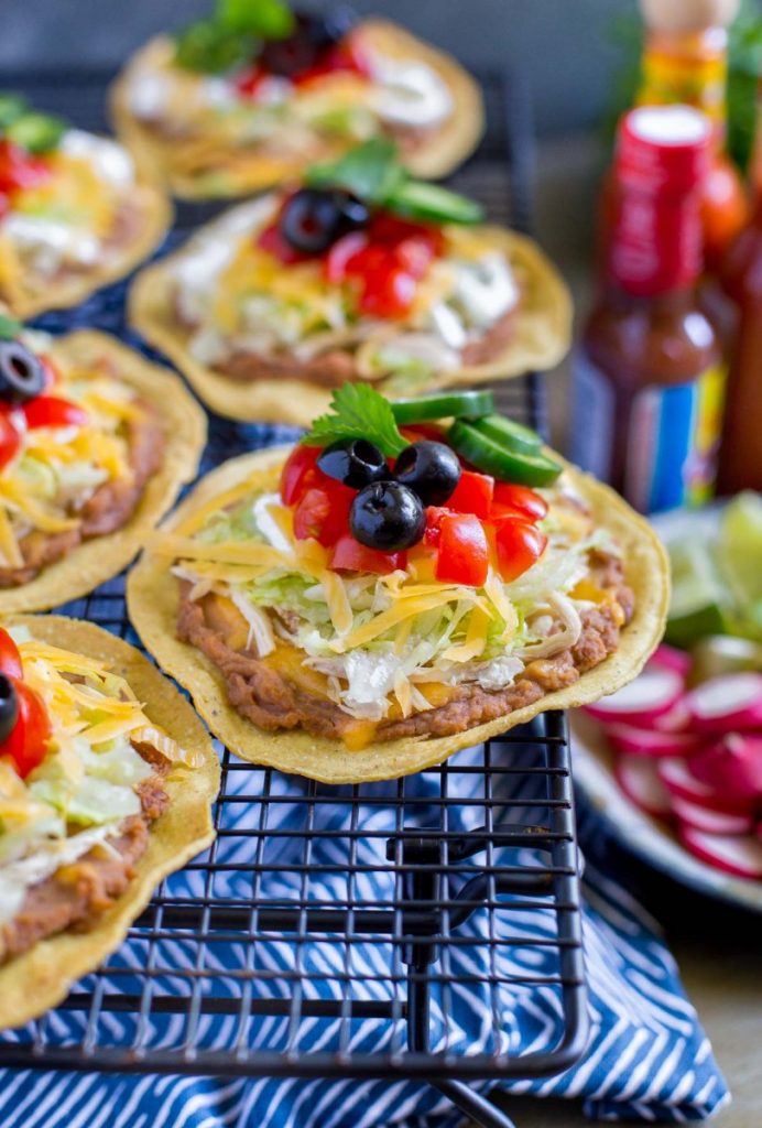 Mexican tostadas on a serving table