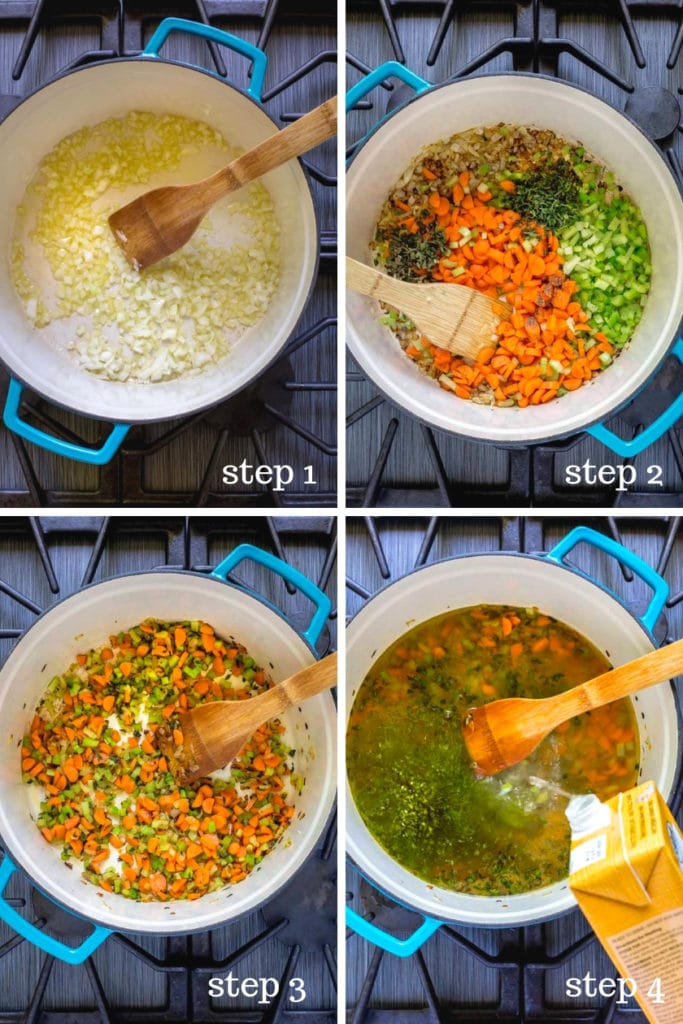 4 step-by-step images for making Authentic Italian Wedding Soup.