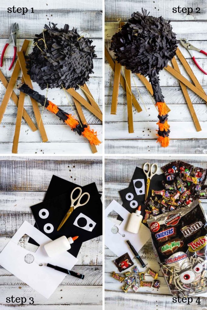Four images showing how to make a custom pinata step by step.
