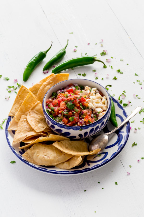 Chips and salsa served in authentic Mexican handmade serveware.