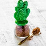 Taco Seasoning stored in a small glass spice jar with cactus lid.