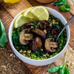 Farrotto with roasted mushrooms and wilted spinach.