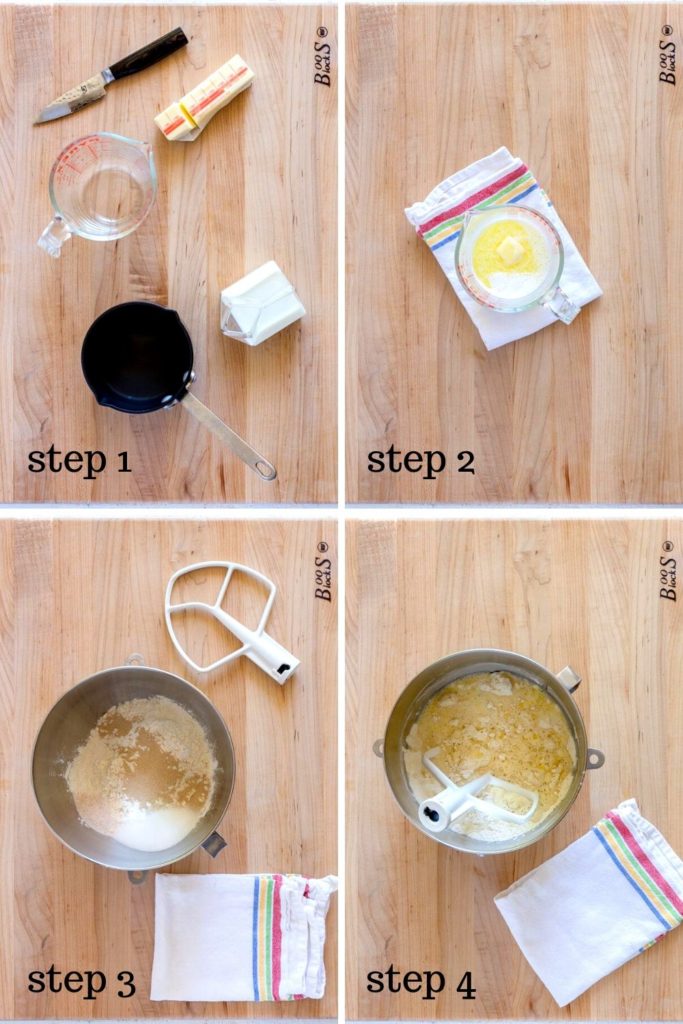A 4-image collage showing how to make the best sandwich bread recipe.