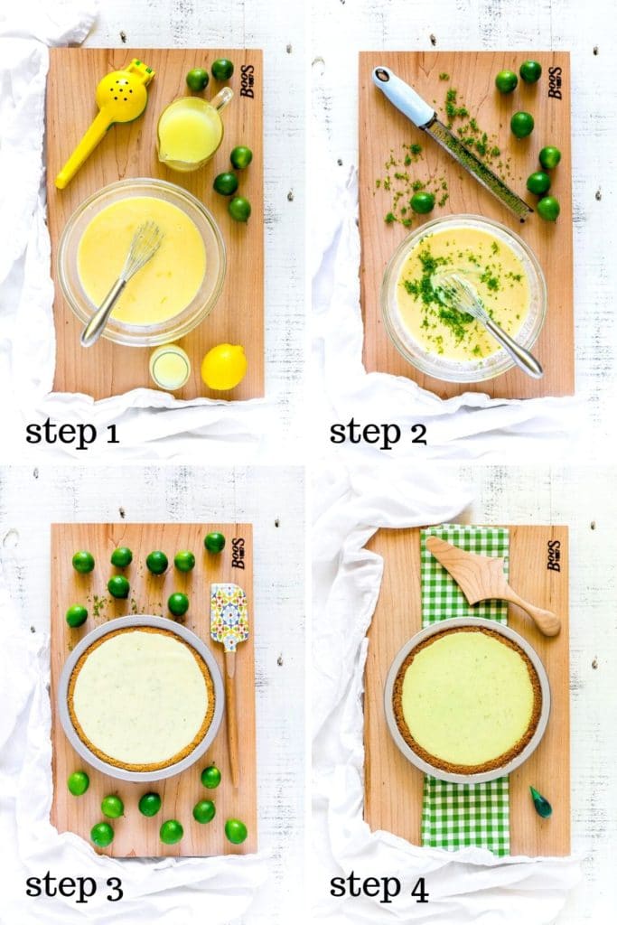 4-image collage showing how to make the best Key Lime Pie recipe.