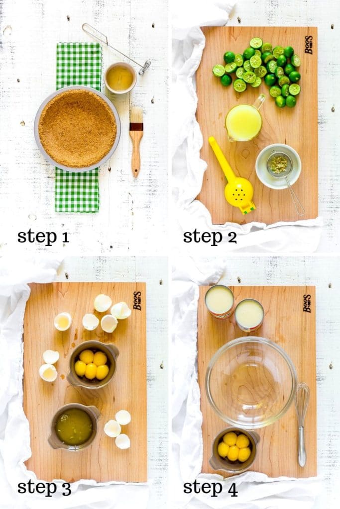 4-image collage showing how to make Key Lime Pie step by step.