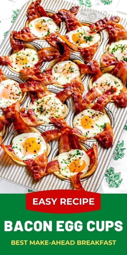Pinterest graphic for Bacon Egg Cups muffin tin recipe.
