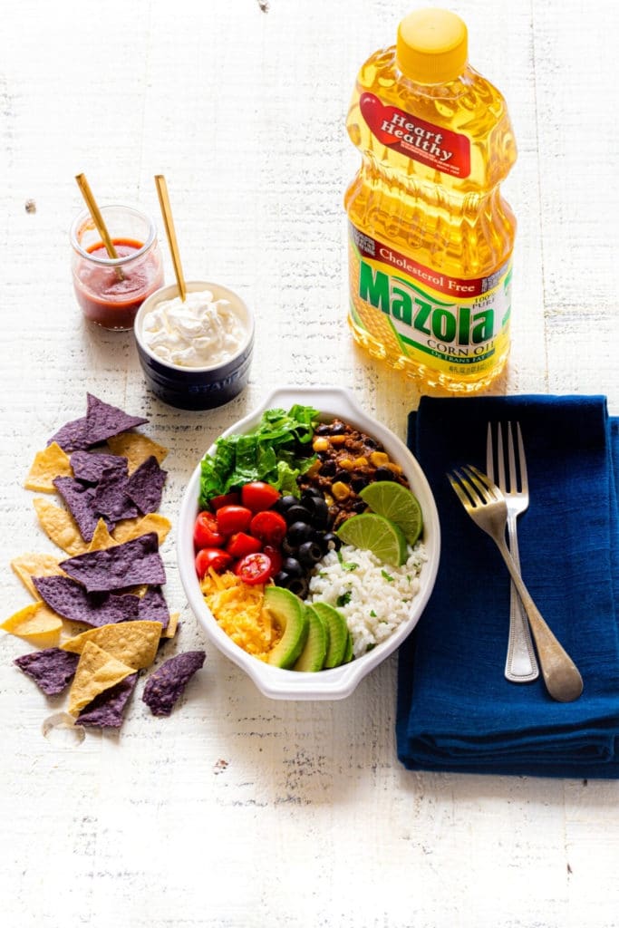 Pinterest graphic for healthy burrito bowl recipe.