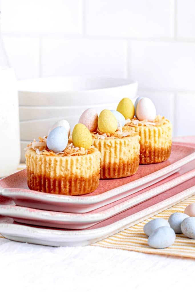 Pinterest graphic for Mini Easter Cheesecake Bites.