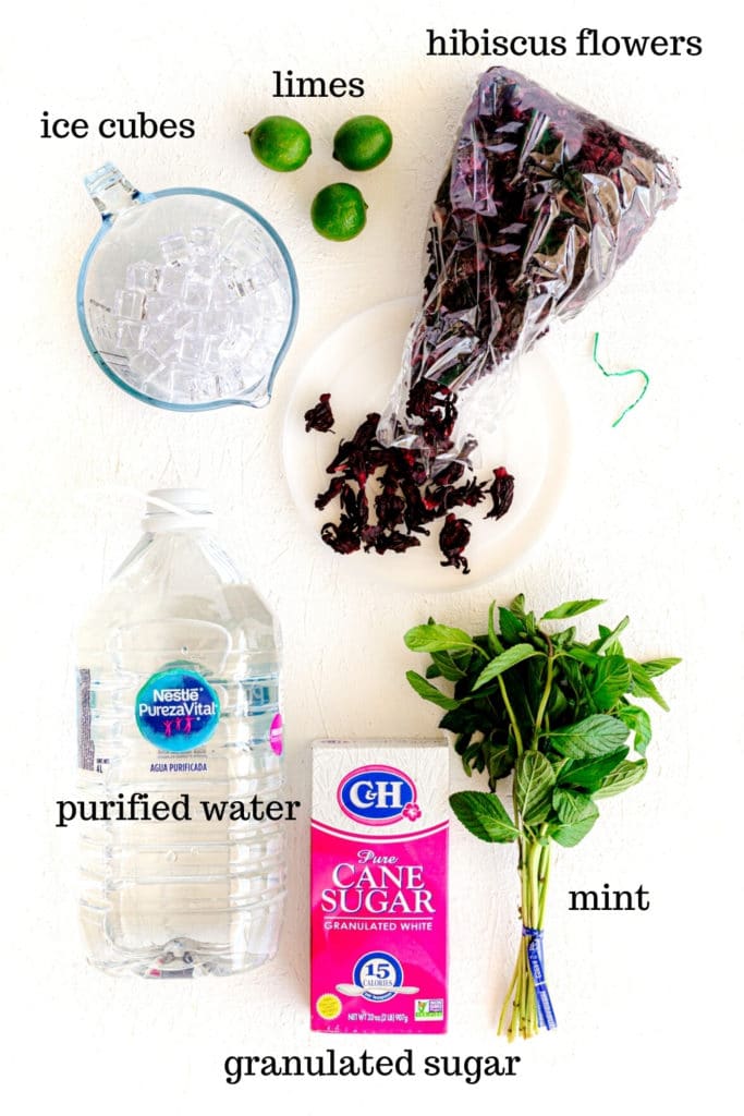 Ingredients for making Hibiscus Tea (Agua de Jamaica).