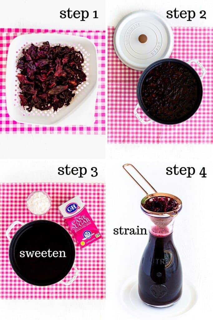 How to make hibiscus tea, step by step.