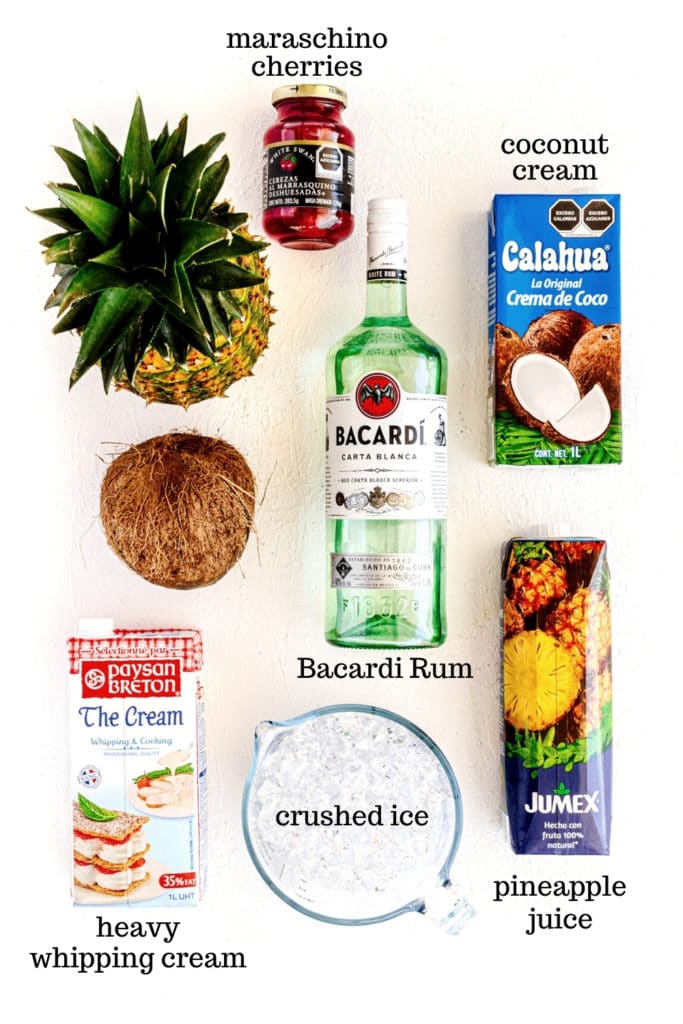 Ingredients for homemade pina colada mix.