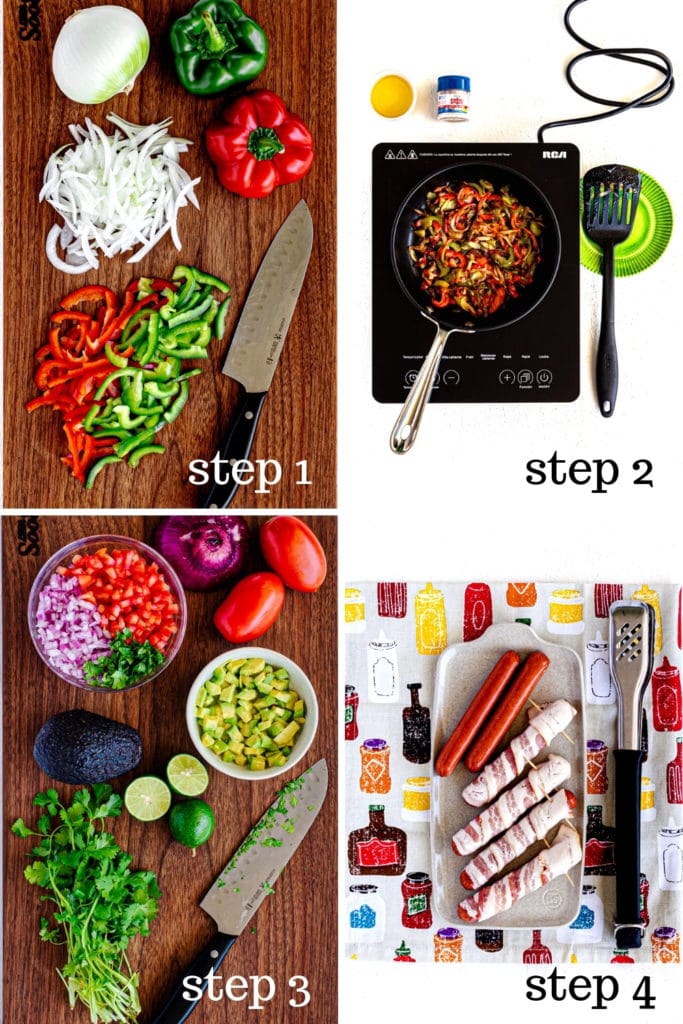 How to make a Sonoran hot dog), as shown in 4 step-by-step images.