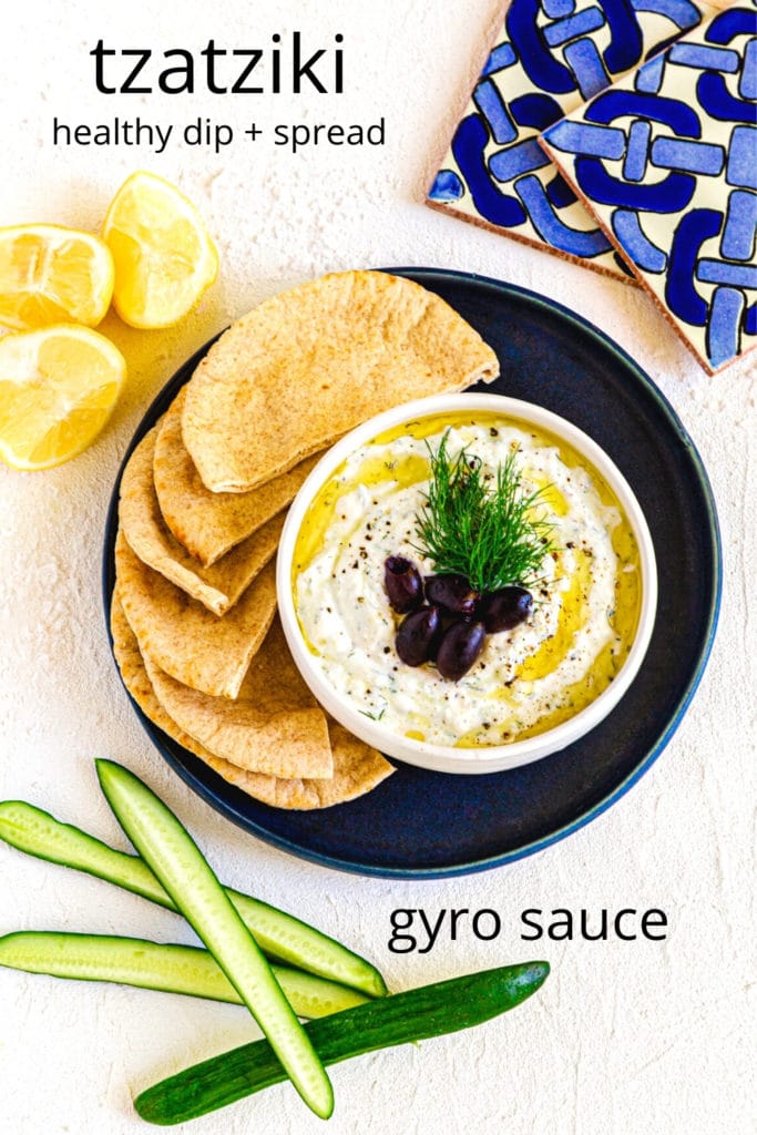 Pinterest graphic for Tzatziki Gyro Sauce recipe.