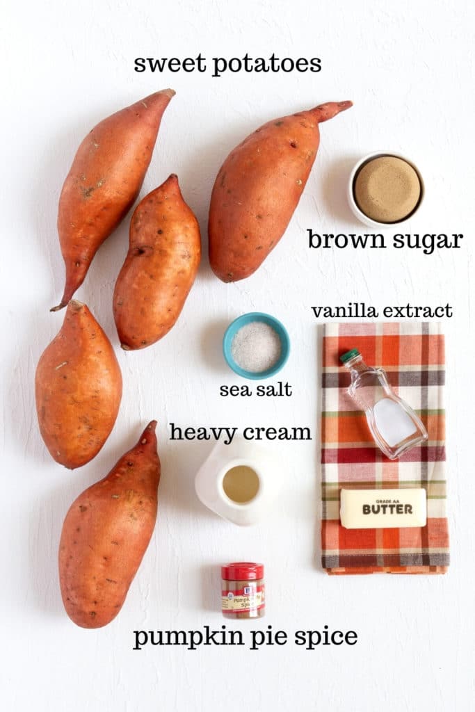 Ingredients for sweet potato fluff casserole.
