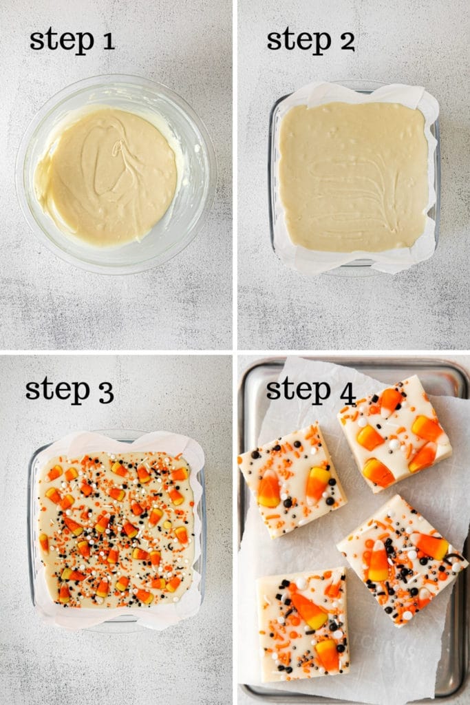 How to make Halloween candy corn fudge in 4 easy steps.
