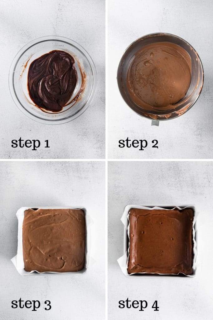 How to make the filling for chocolate cheesecake bars in 4 easy steps.