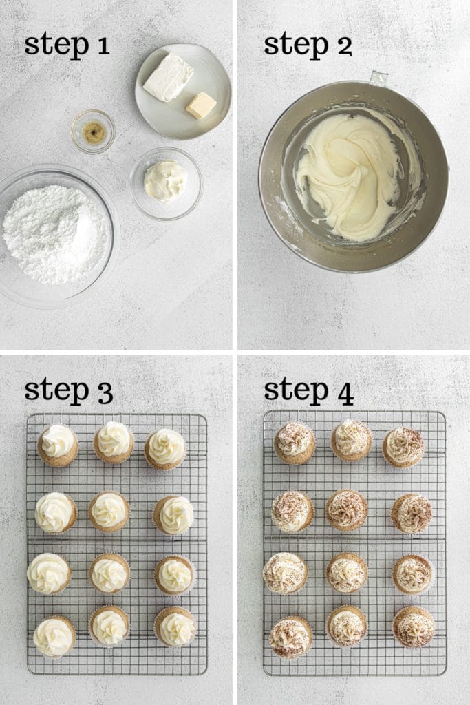 How to make mascarpone frosting and frost tiramisu cupcakes in 4 easy steps.