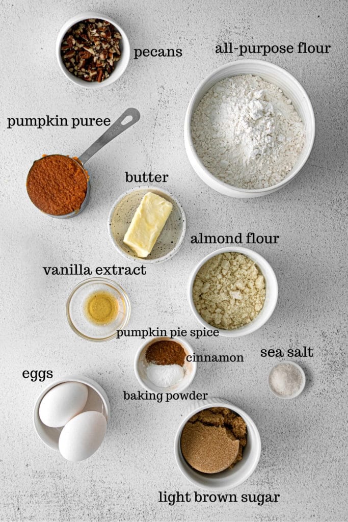 Ingredients for pecan pumpkin biscotti recipe.