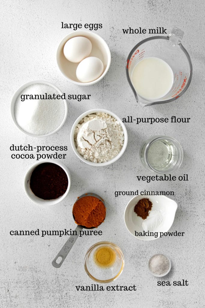 Ingredients for chocolate pumpkin Thanksgiving cupcakes.