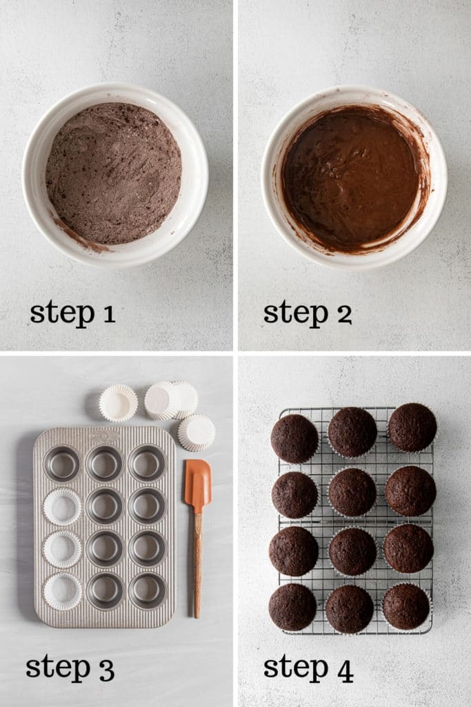How to make chocolate-pumpkin Thanksgiving cupcakes from scratch in 4 easy steps.