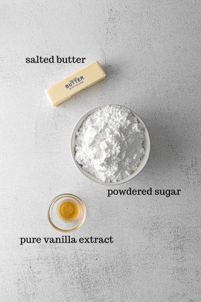 Ingredients for making vanilla buttercream frosting.
